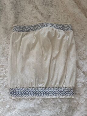 Anthropologie White Tube Top Shirt  with Blue Smocked Trim